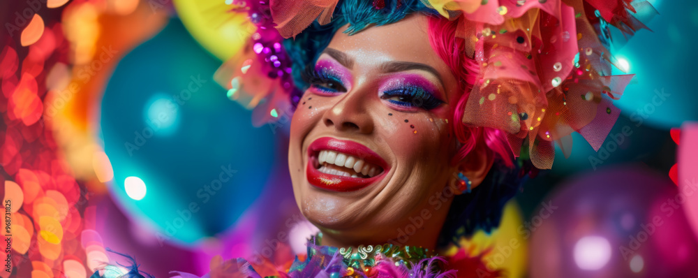 Obraz premium Vibrant Carnival Drag Queen with Colorful Makeup