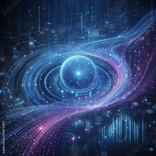 Ai generator Geometric background technology blue with modern futuristic style glowing sphere hologram
