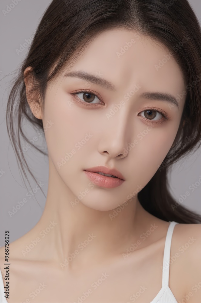 Fototapeta premium Beautiful Asian Woman Portrait with Natural Makeup Close Up