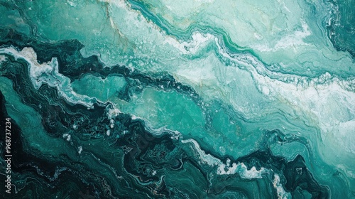 Abstract green marble with hints of turquoise and white veins, creating a refreshing texture. No people. No logo.