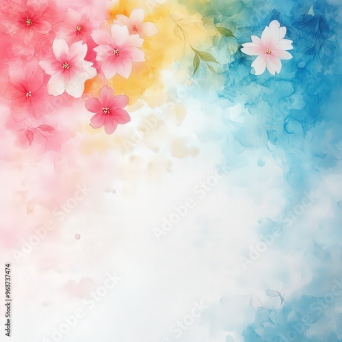 Watercolor Floral Background with Pink, Yellow and Blue Colors