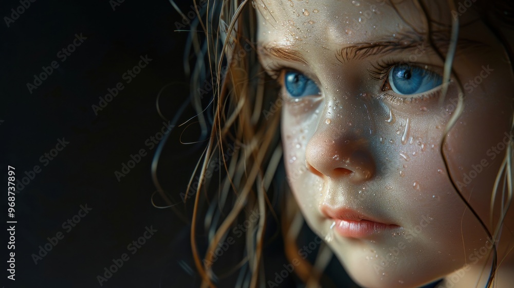 A child showing sadness, tears in eyes A child showing sadness, tears in eyes