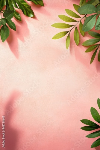 Green Leaves on a Pink Background