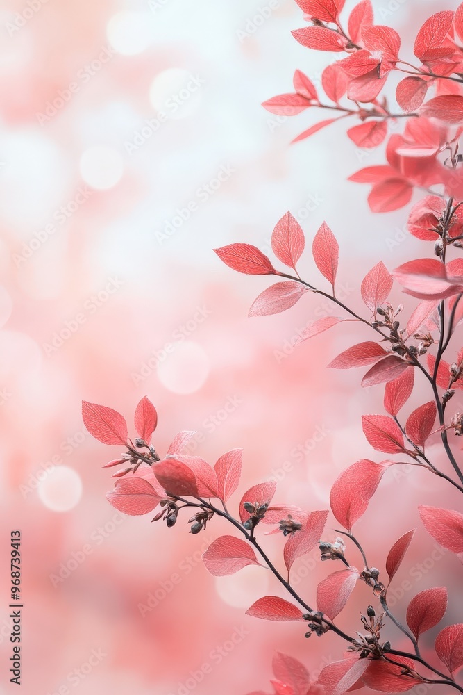 Naklejka premium Delicate Pink Branch with Bokeh Background