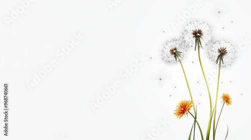 Dandelion Wishes on a White Background