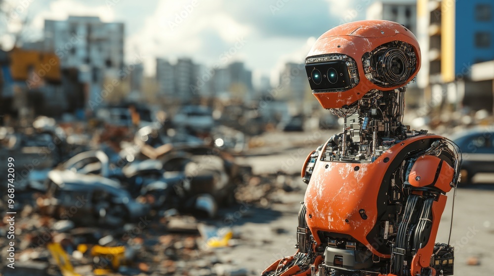 AI-powered disaster recovery systems: Robots and drones coordinating disaster recovery efforts. AI-powered disaster recovery systems: Robots and drones coordinating disaster recovery efforts.