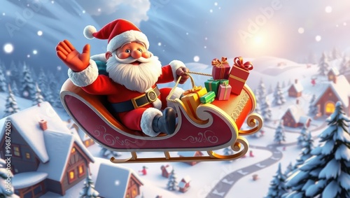Santa Claus Fly Sleigh Christmas Eve Winter Holiay