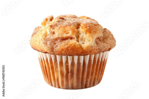 Walnut muffin or apple cinnamon cupcake topped with crunchy nuts pieces isolated on white transparent background