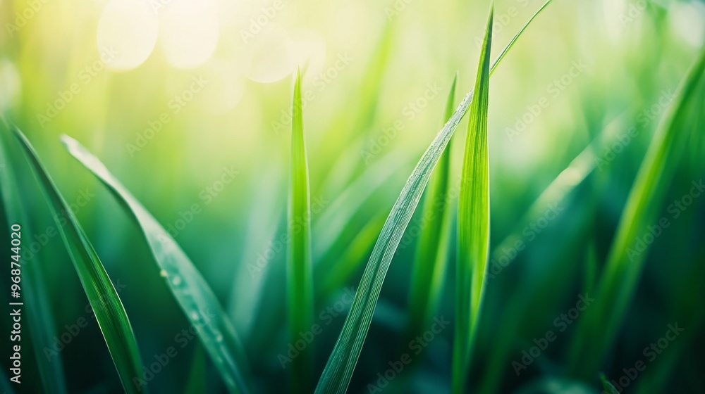 Close-up of green grass blades in Close-up of green grass blades in