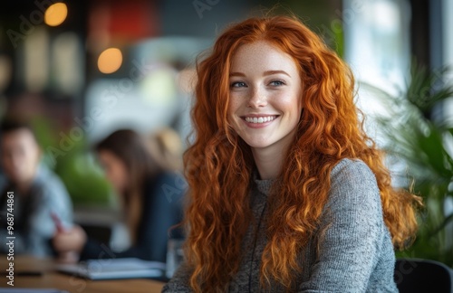 Wallpaper Mural Confident red-haired businesswoman presenting ideas to colleagues in a modern office setting Torontodigital.ca