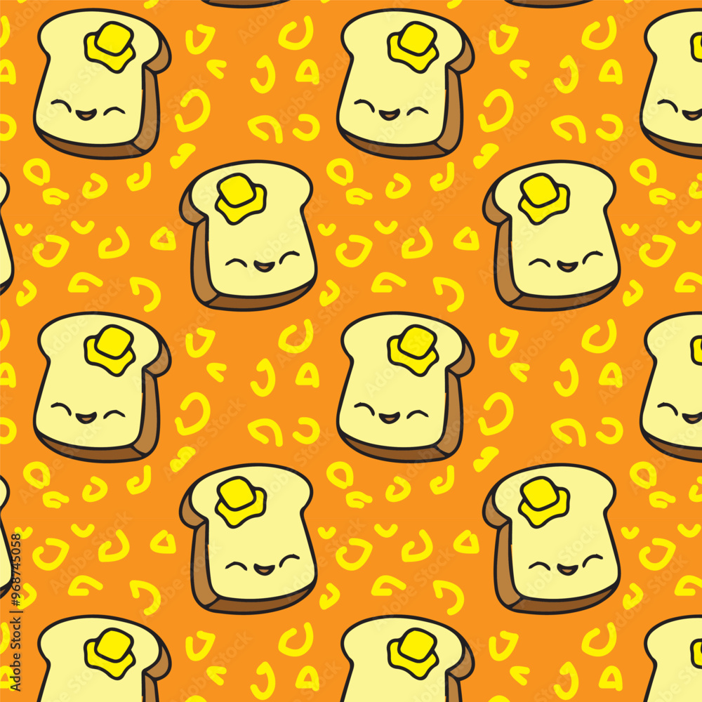 Cute tasty bread toast with butter in orange background cartoon simple in dark background high quality vector for kids book children print Cute tasty bread toast with butter in orange background cartoon simple in dark background high quality vector for kids book children print