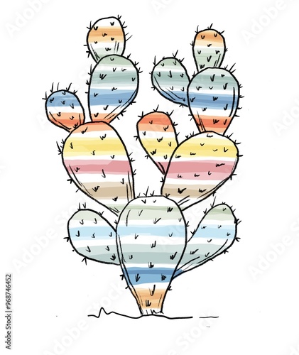 cactus fumetto disegno bianco e nero con colori arcobaleno