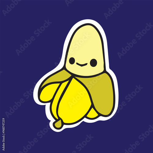 Cute banana character peel off sticker cartoon simple in dark background high quality vector for kids book children prints yellow