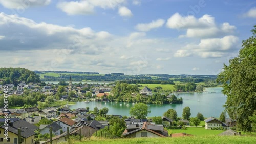 The village of Mattsee on the Lake Obertrumer See in the State of Upper Austria, OberÖsterreich, Austria. Timelapse Video
