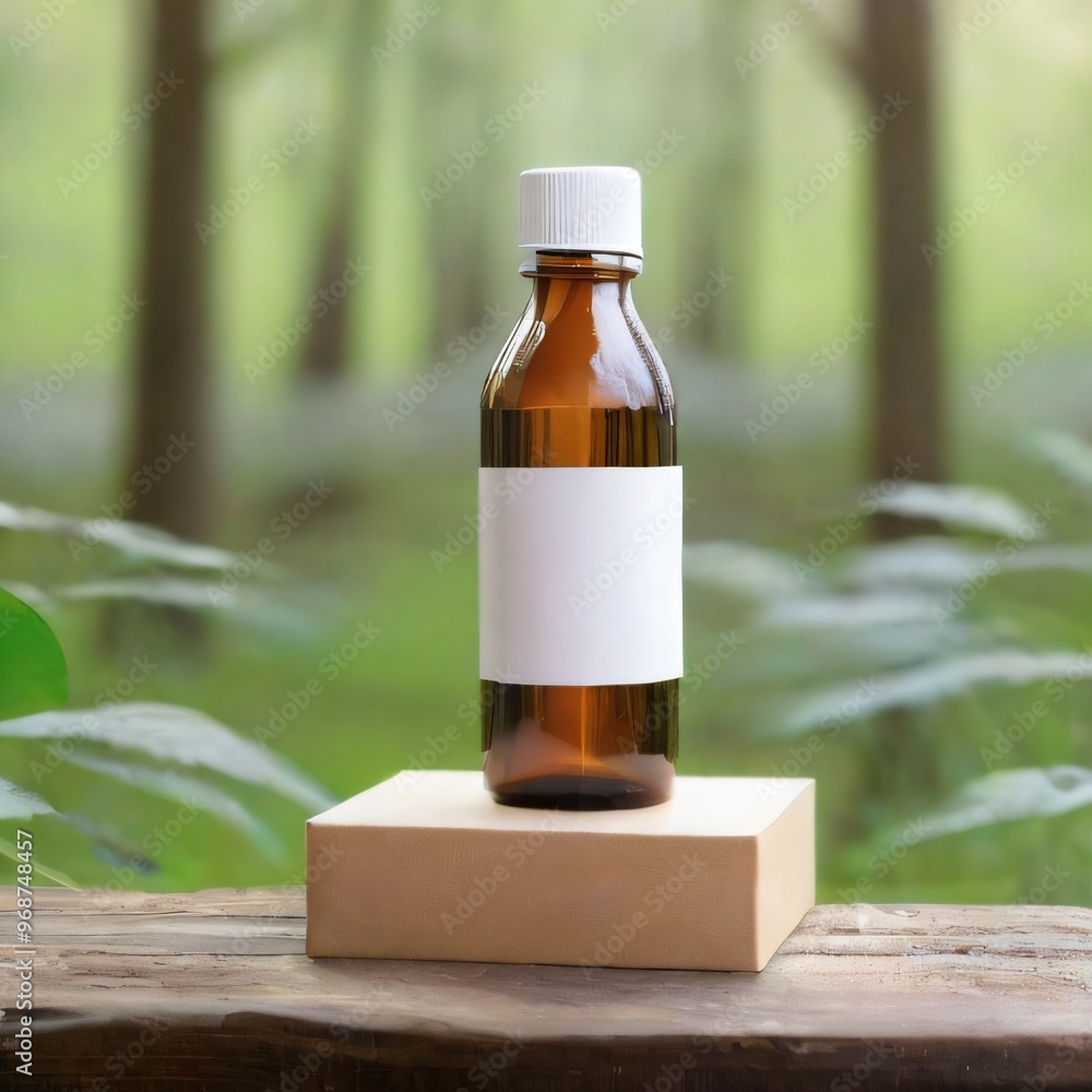 White Bottle mockup on podium with Nature Background.. White Bottle mockup on podium with Nature Background..
