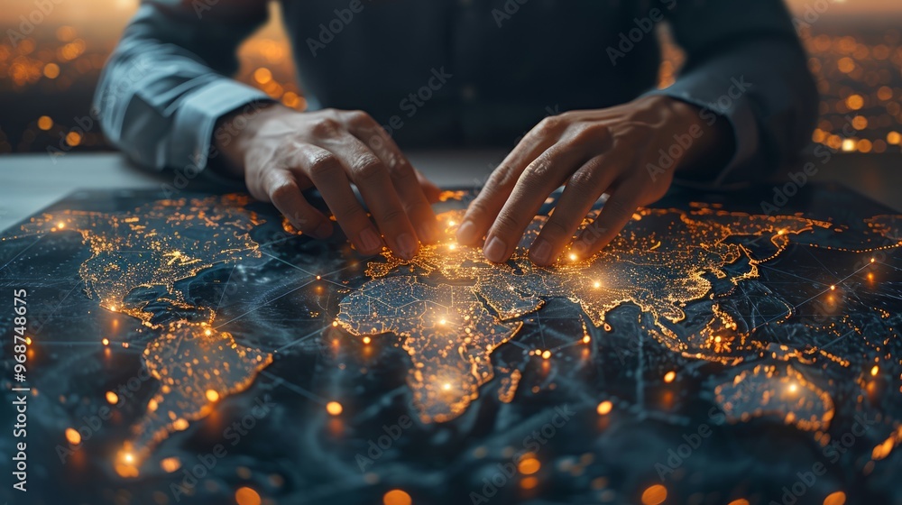 Businessman touching global network and data exchanges over the world 3D rendering Businessman touching global network and data exchanges over the world 3D rendering