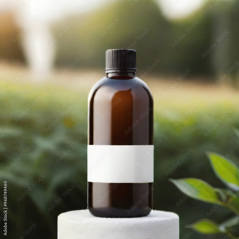 White Bottle mockup on podium with Nature Background.. White Bottle mockup on podium with Nature Background..