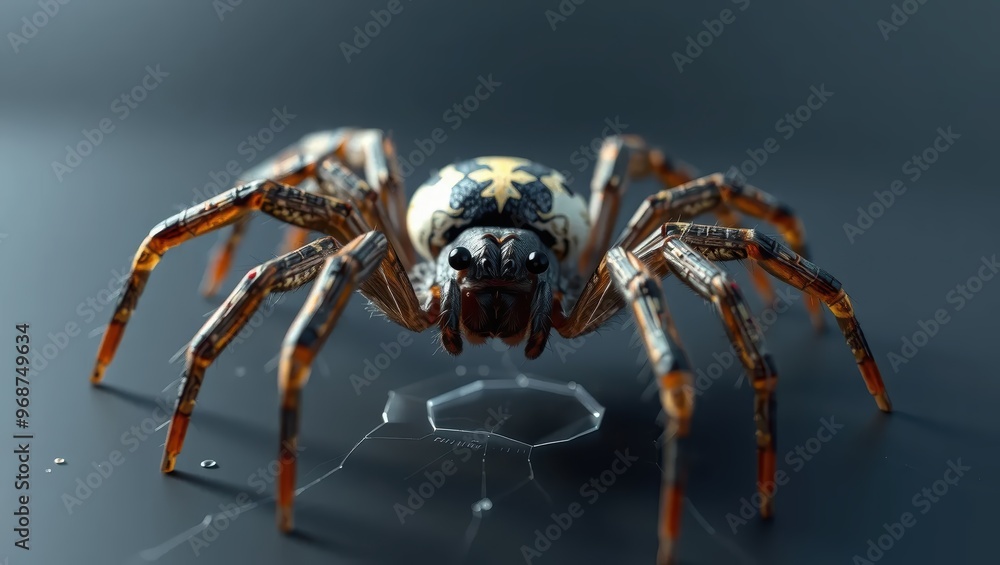 Macro of Spier with Web on Black Backgroun Macro of Spier with Web on Black Backgroun
