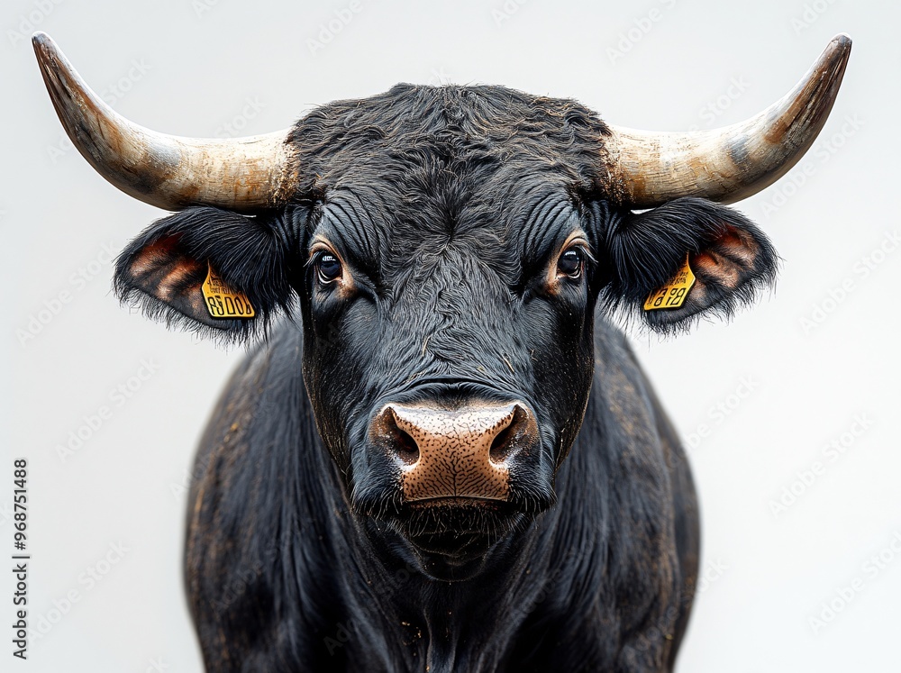 Close Up Portrait of Black Bull with Horns Close Up Portrait of Black Bull with Horns