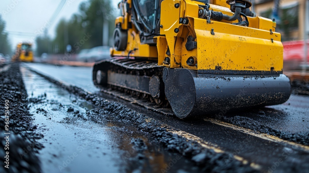 AI-Driven Autonomous Construction Robots for Road Building: Robots working on road construction projects, controlled by AI for precision and efficiency. AI-Driven Autonomous Construction Robots for Road Building: Robots working on road construction projects, controlled by AI for precision and efficiency.