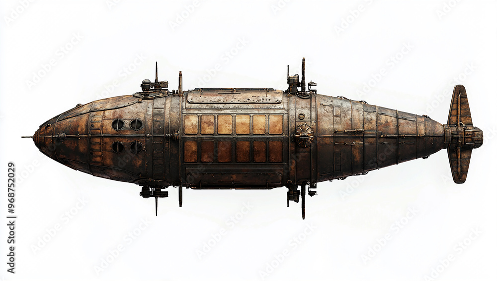 Obraz premium Steampunk-style blimp, isolated on a white background