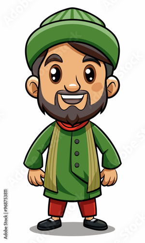 st patricks day leprechaun Asian Indian Pakistan Arab 2D Grandfather Character Front View Side Back View Wear Shalwar Kameez
