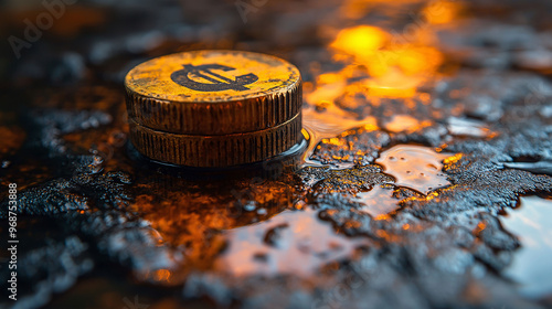 Oil Spill with Dollar Symbol on Metal Lid