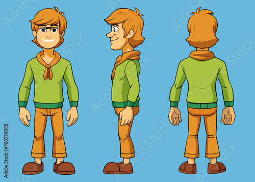 2D Cartoon Character 3 Angle Pose Front View Side View Back View For cartoon or animation 