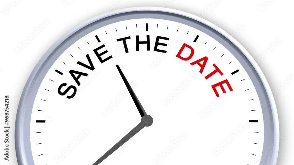 Save the Date Word or Text on Clock Moving Fast for Time Concept on White Background and Green Screen Save the Date Word or Text on Clock Moving Fast for Time Concept on White Background and Green Screen