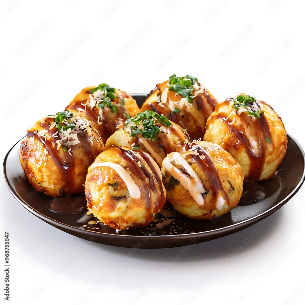 Delicious takoyaki on white background, design element. png. Delicious takoyaki on white background, design element. png.
