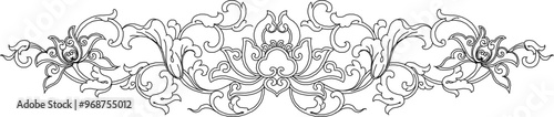 Vector sketch illustration of silhouette of classic vintage ethnic traditional floral animal carving design with decorative ornaments
