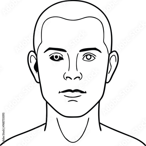 Adult man face and head (without hair), eyes open. Blank male head template for medical infographic clipart vector illustration on black and white.