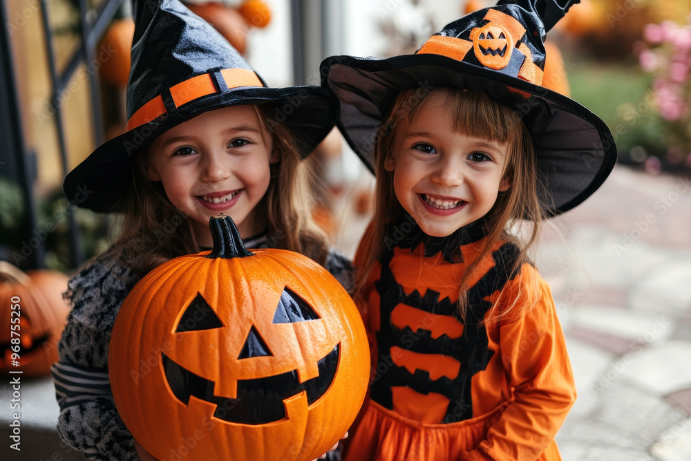 Cute white child wearing Halloween costume in autumn scene. Cute white child wearing Halloween costume in autumn scene.