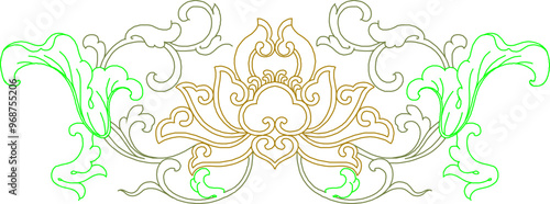 Vector sketch illustration of silhouette of classic vintage ethnic traditional floral animal carving design with decorative ornaments