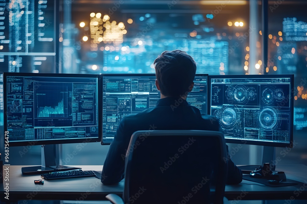 Cybersecurity Specialist Working Late at Night Cybersecurity Specialist Working Late at Night