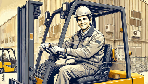 Confident and skilled construction site leader. Vector illustration.