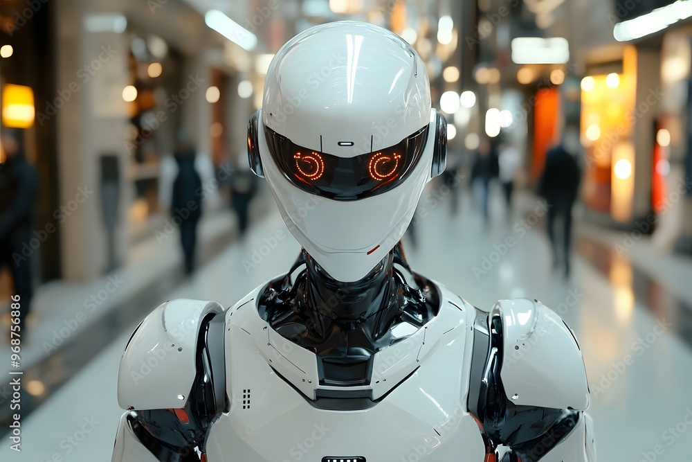 Futuristic Robot in a Modern Mall Futuristic Robot in a Modern Mall
