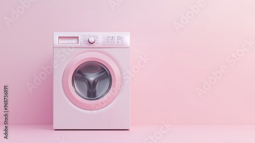 Modern pink washing machine in a minimalistic pastel room showcasing a stylish and vibrant laundry experience