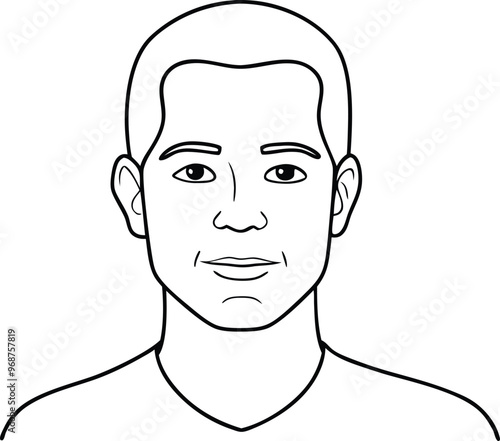 Adult man face and head (without hair), eyes open. Blank male head template for medical infographic clipart vector illustration on black and white.