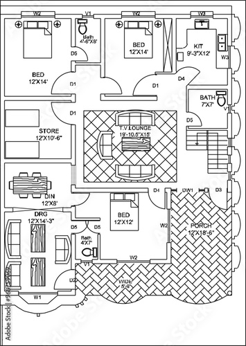 Vector sketch illustration silhouette design engineering drawing architectural site plan layout residential house