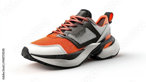 Orange and White Sneaker with Black Accents and Thick Sole