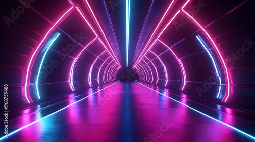 Fototapeta Naklejka Na Ścianę i Meble -  Abstract 3D tunnel with glowing neon lines and a futuristic feel