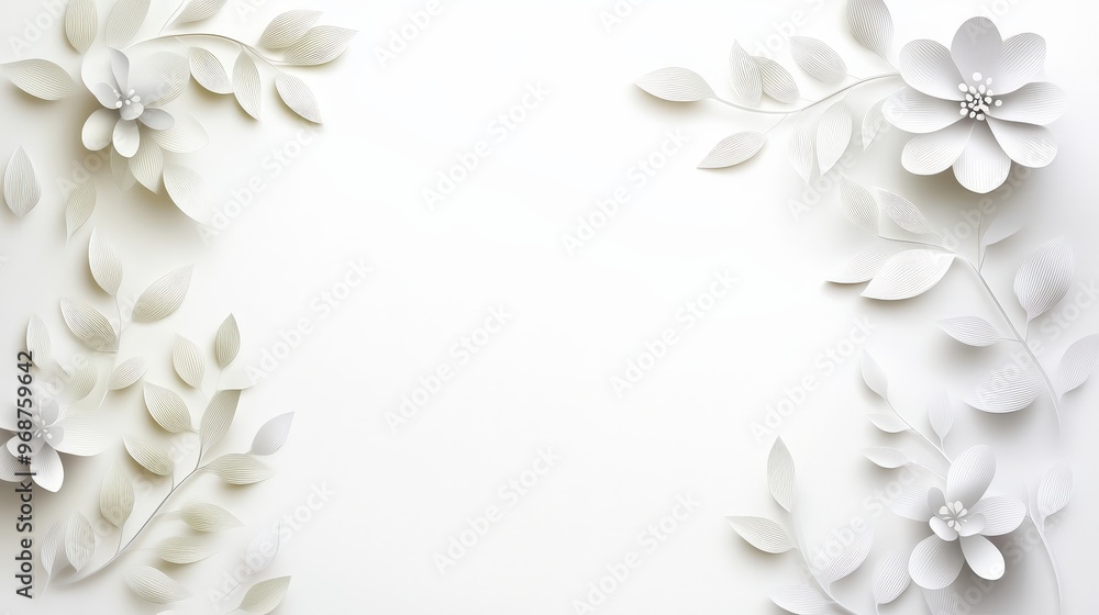 Naklejka premium White Paper Flowers Border on White Background