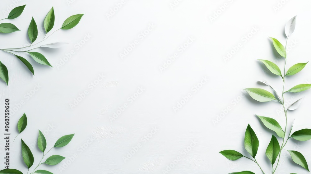 custom made wallpaper toronto digitalMinimal Green Leaves Frame on White Background