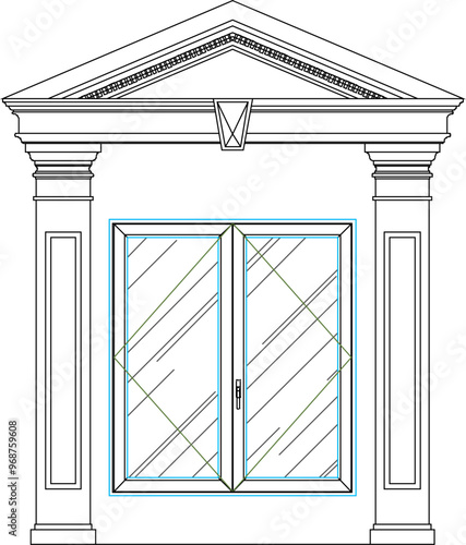 Vector sketch illustration silhouette design engineering drawing architecture door window building old house classic vintage ethnic european model