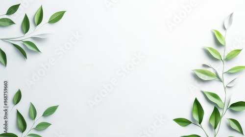Wallpaper Mural Minimal Green Leaves Frame on White Background Torontodigital.ca