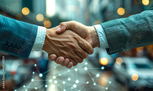 Business Partnership Handshake Success: Businessmen Graph Growth Marketing Teamwork Deal Finance Investment Concept