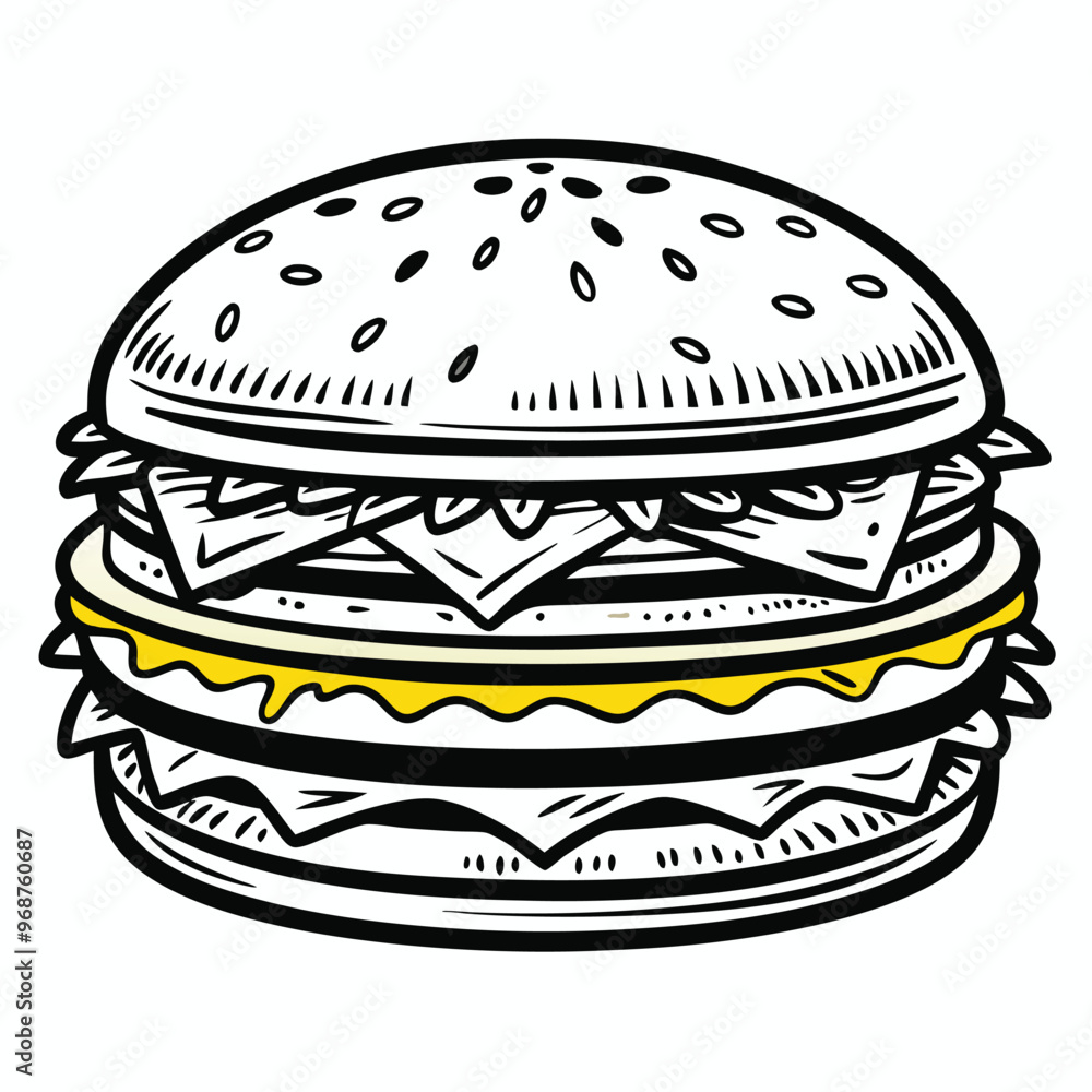 retro style sketch of big burger, hamburger hand drawn vector illustration retro style sketch of big burger, hamburger hand drawn vector illustration