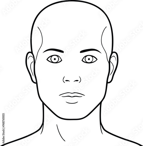 Adult man face and head (without hair), eyes open. Blank male head template for medical infographic clipart vector illustration on black and white.