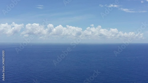 Super wide aerial shot across the Cozumel channel towards the island of Cozumel in Quintana Roo, Mexico. 4K photo